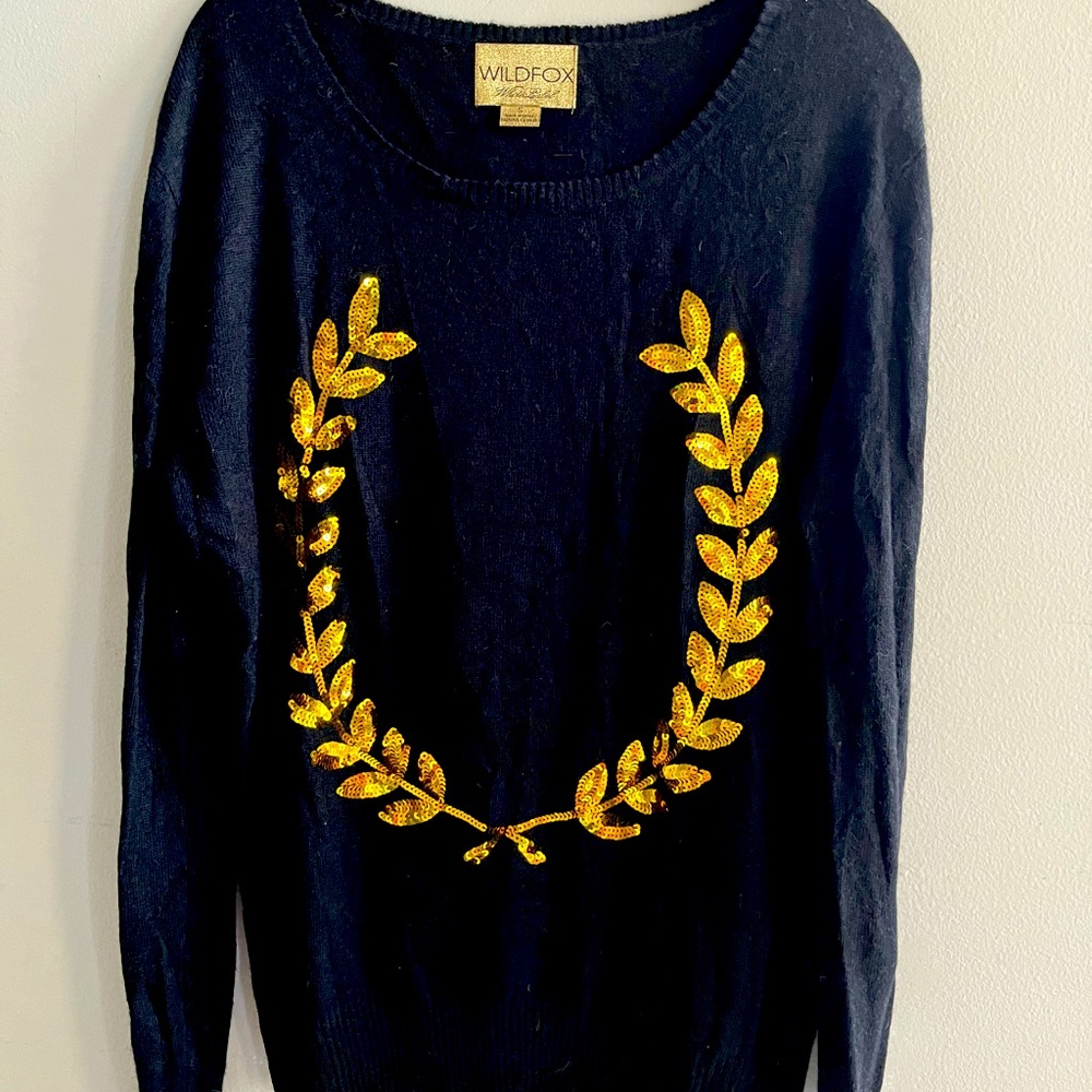 Wildfox White Label Super Lightweight Black Sweater with Gold Sequins